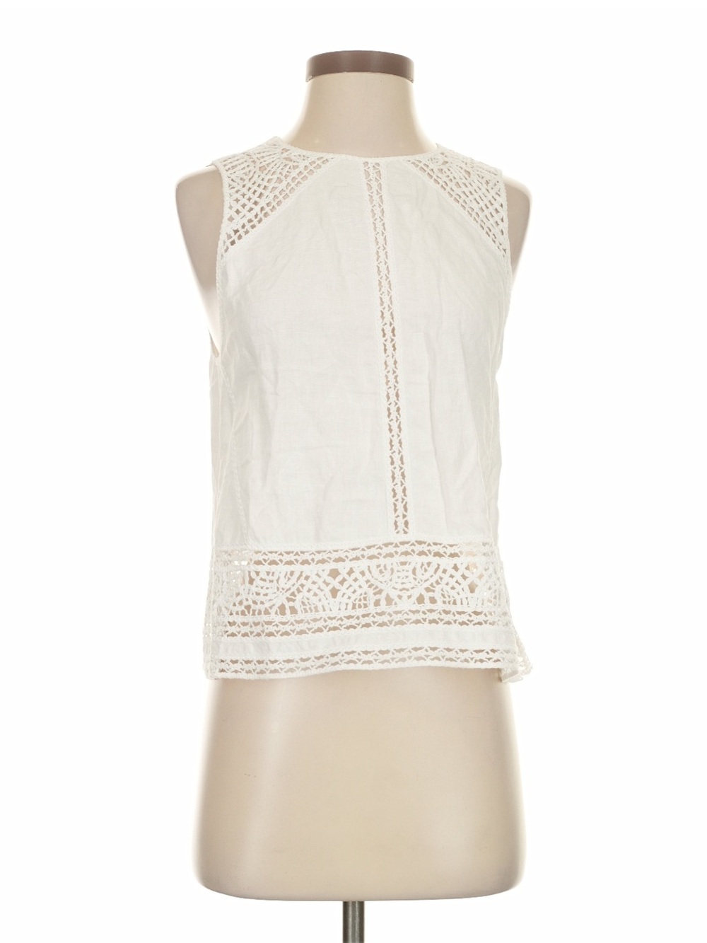 Zara White Linen Guipure Lace Sleeveless Top   Size XS